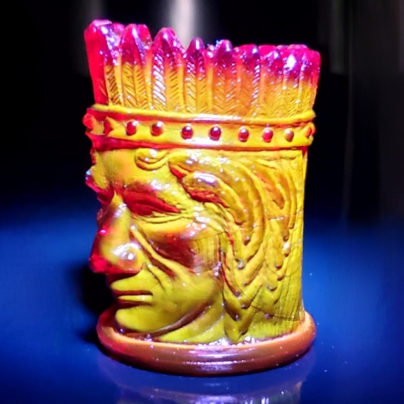 Vntg St. Clair Cadmium Glass Ruby Amberina Indian Head Toothpick Candle Holder - Picture 10 of 16
